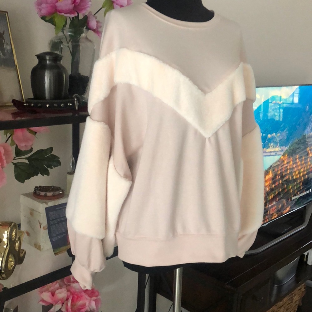 NWT Zara Blush colored Puff Sleeve Sweatshirt